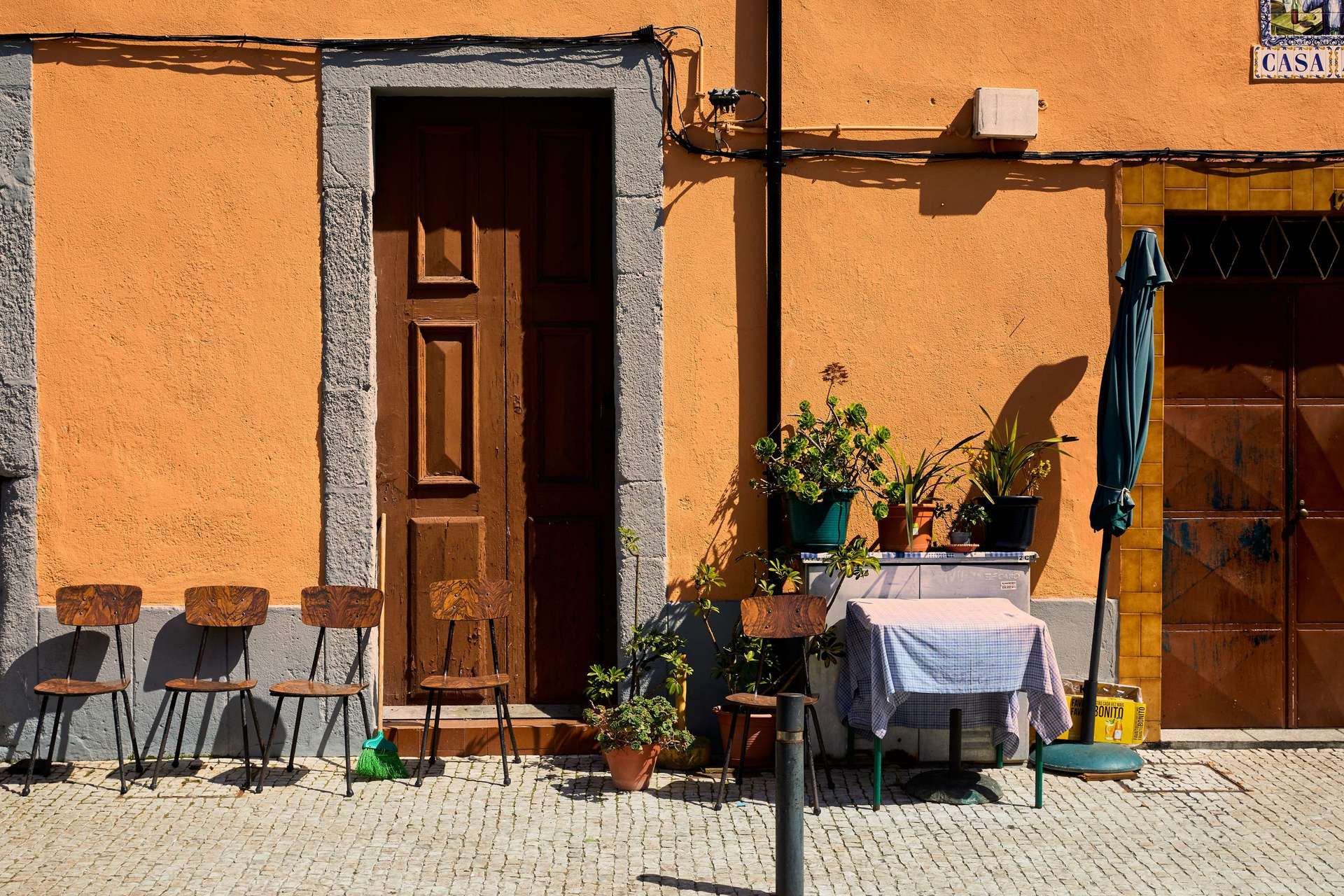 A cafe terrace in Ponte de Lima, in the Minho region of Northern Portugal